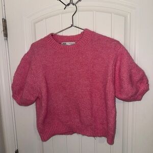 Zara Fuchsia Crew Cropped Neck Sweater Small
